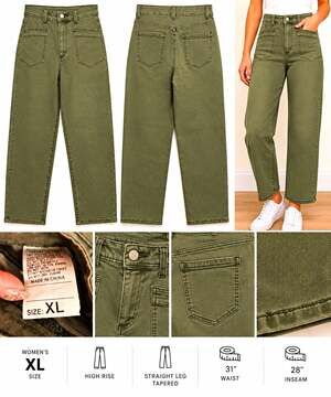 Women's Green High Rise Straight Tapered Denim Jeans XL 31x29